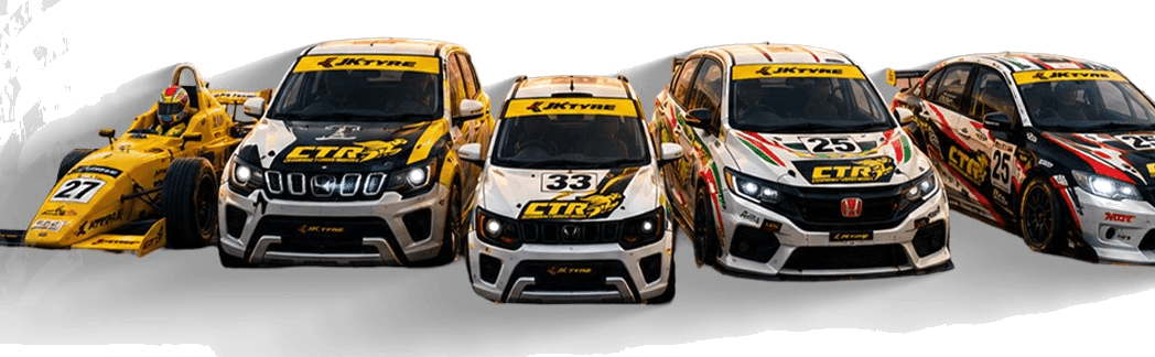 The multi-category grid — Formula 4, saloon, hatchback and touring cars in CTR × JK Tyre livery.