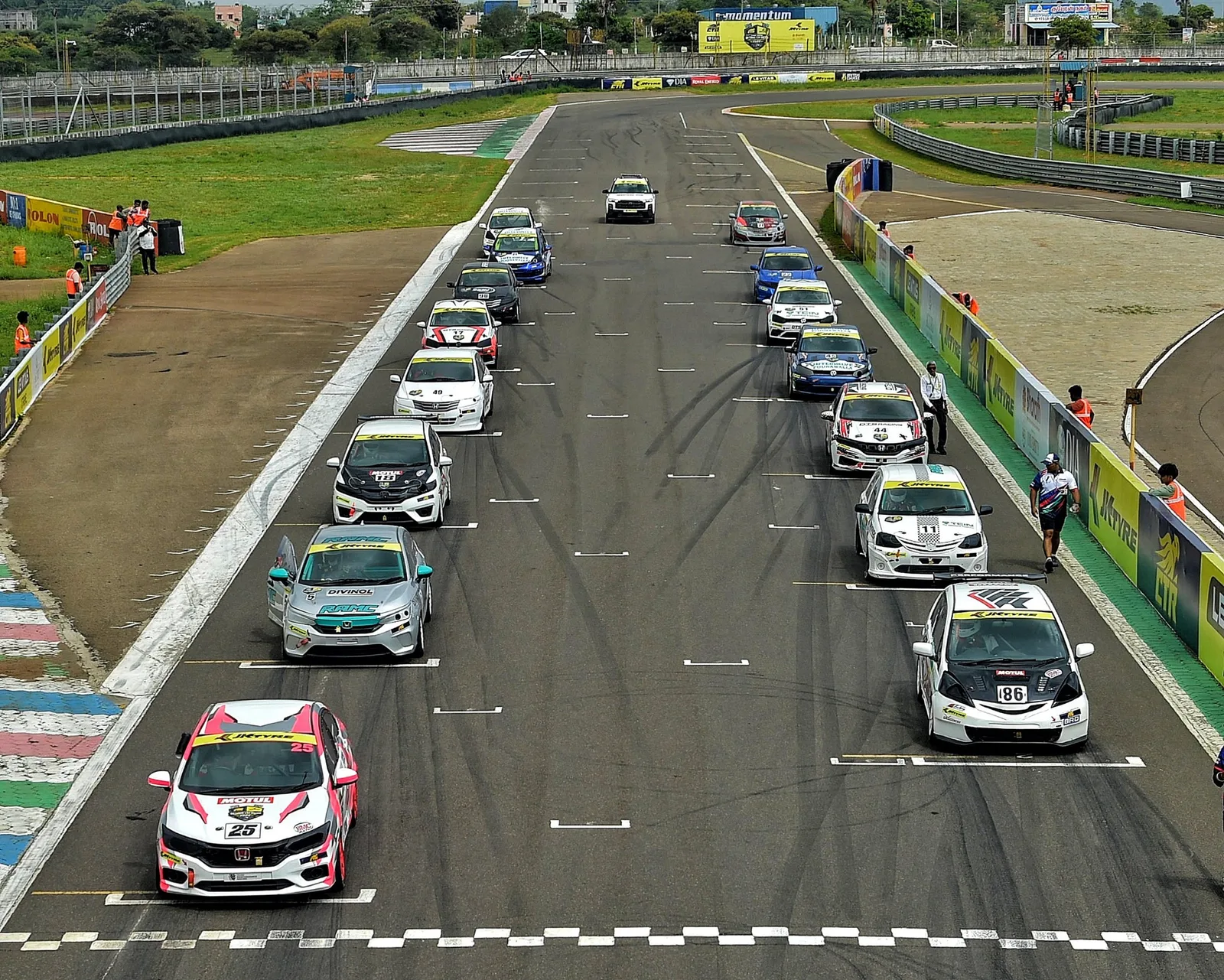The INCRC 2026 Round 1 starting grid at Kari Motor Speedway, seen from above